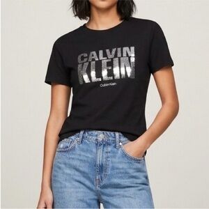 NWT Calvin Klein Black Tee with Silver Logo